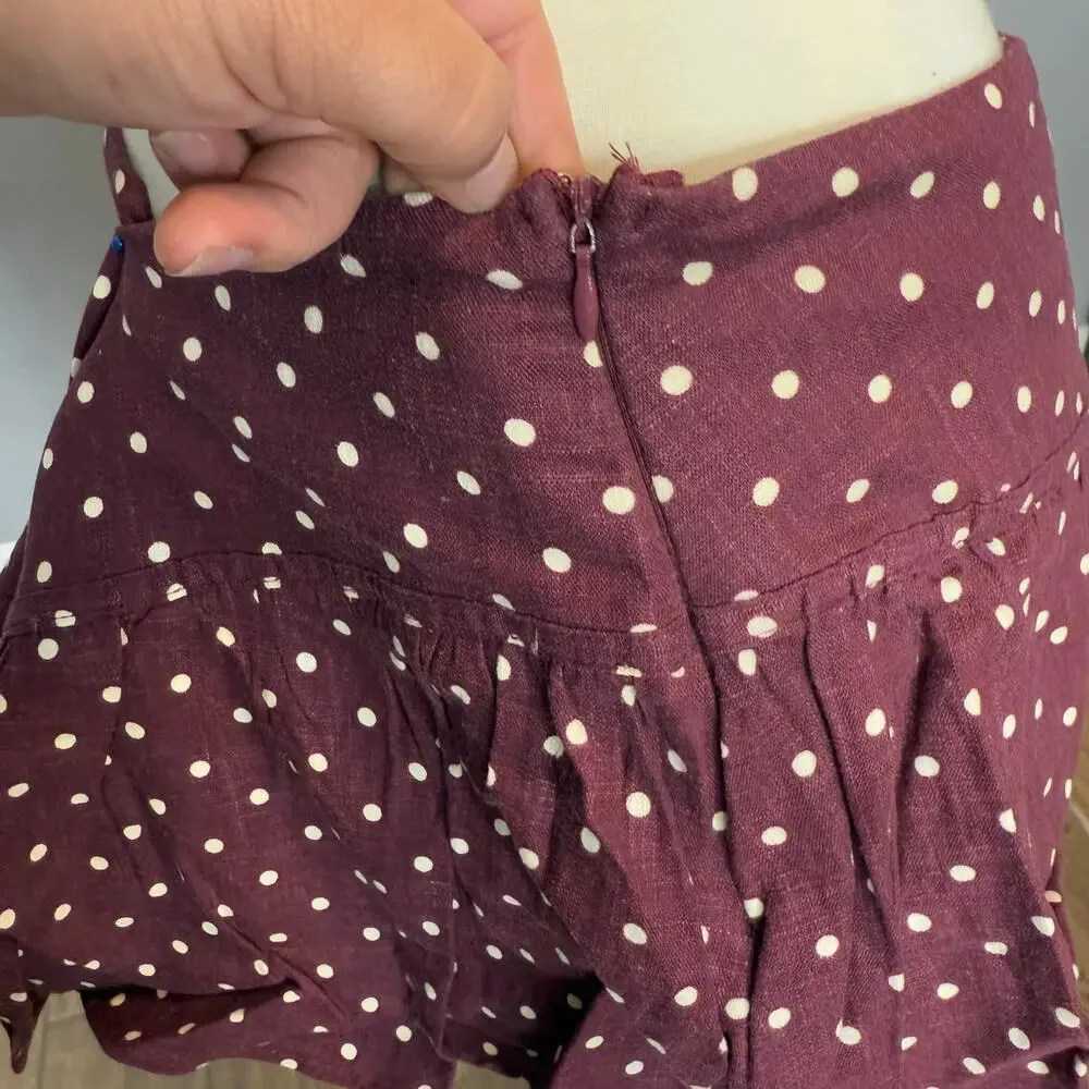 Princess Polly Tovie Frill Linen Blend Skort Plum Polka, US 12